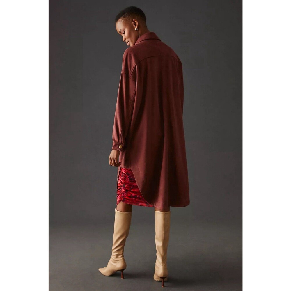 Anthropologie Pilcro Duster Faux Suede Warm Brown Snap Front Size M Jacket Artsy - Picture 5 of 11